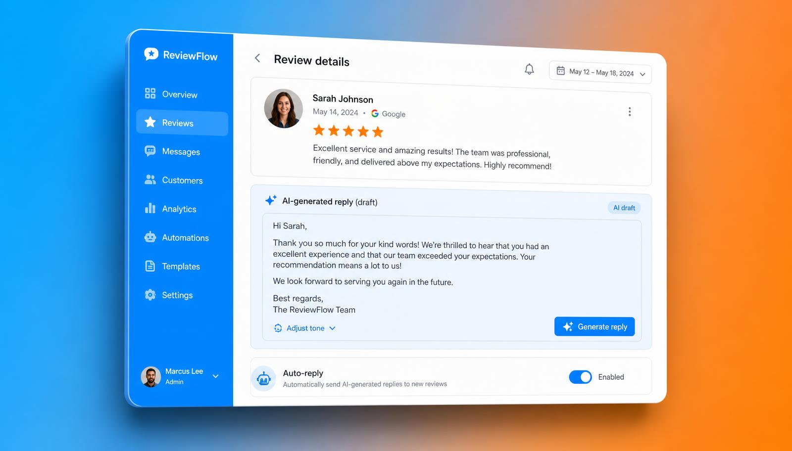 Illustration of an AI-generated reply to a customer review